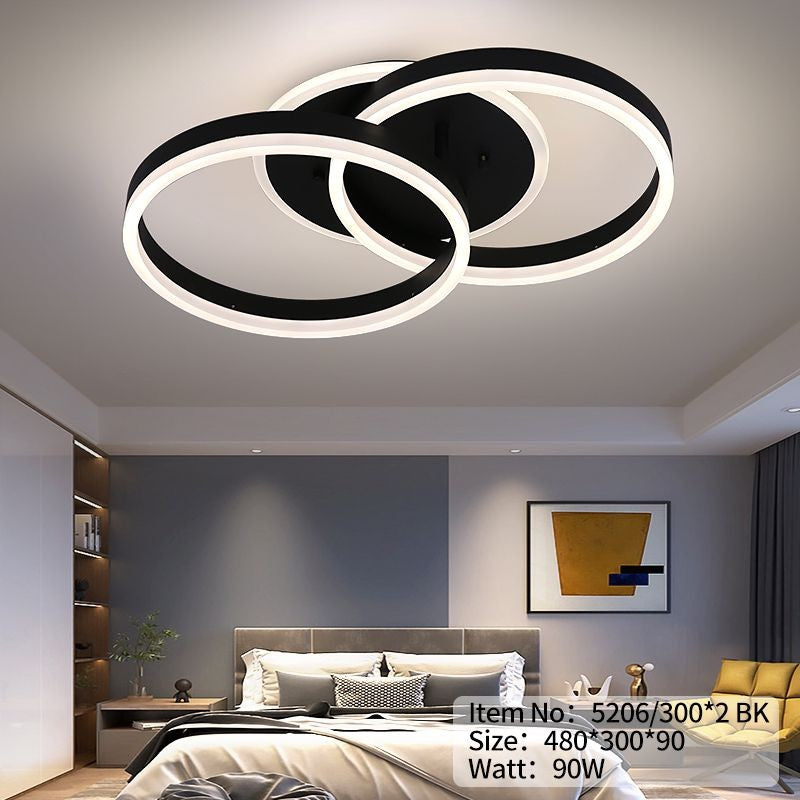 Lustra LED inelara 90W montaj tavan, rama maro inchis, design dublu inel, pentru dormitor modern