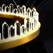Lustra LED inel cristal acrilic auriu 136W, detaliu cristale coroana cu lumina calda 3000K