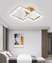 Plafoniera LED 50W cu cristale acrilice si rama aurie, doua cadre patrate, montaj tavan, 2000 lm, lumina reglabila