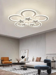 Lustra LED 210W cu stele si inele, telecomanda WiFi 2.4G, lumina calda/neutra/rece, montaj plafon living
