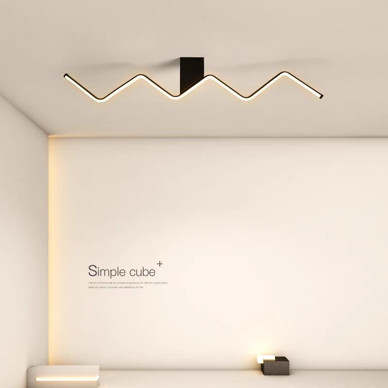 Lustra LED 56W zigzag 120cm negru mat, lumina reglabila calda/neutra/rece, montaj tavan, 3000lm