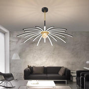 Lustra LED suspendata 224W 6000 lumeni, diametru 90cm, design radial cu brate negre si acril, lumina reglabila WiFi