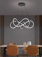 Lustra LED suspendata 232W forma nod infinit, lumina reglabila 3000K-6500K, design negru mat, montaj suspendat