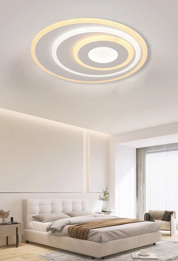 Lustra LED rotunda 56W montaj tavan, design circular stratificat, lumina reglabila calda/neutra/rece, D55cm, dormitor modern