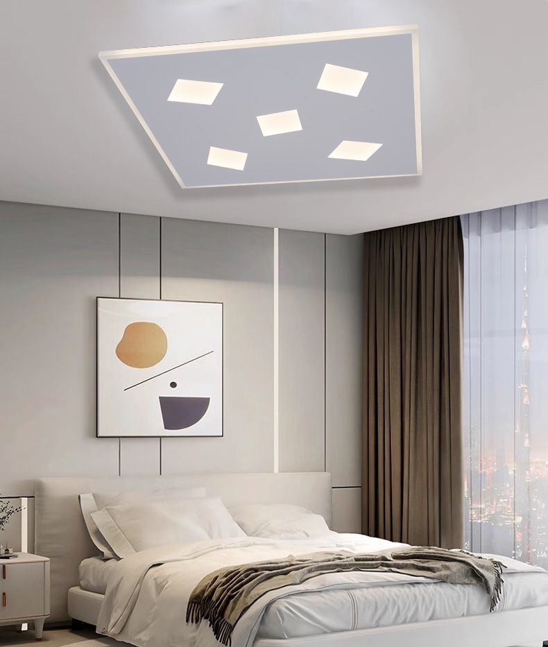 Plafoniera LED patrata 76W montaj tavan, lumina reglabila 3000K-6500K, 5 module decorative, dormitor modern