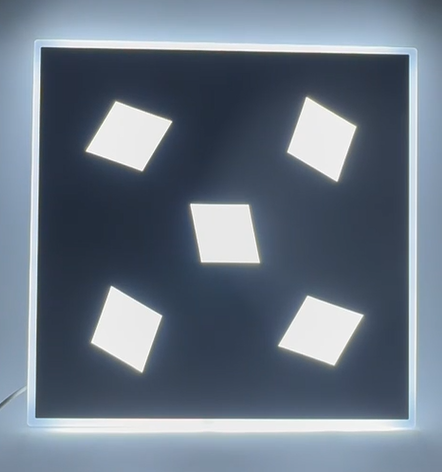 Plafoniera LED patrata cu 5 module luminoase, lumina rece 6500K, rama perimetrala iluminata