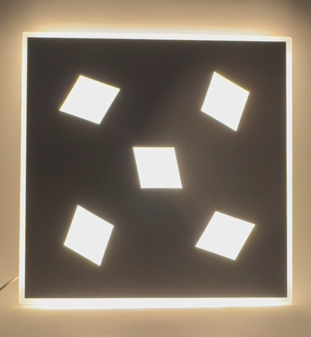 Plafoniera LED patrata cu lumina neutra 4000K, 5 panouri rotite si efect de contur pe margini