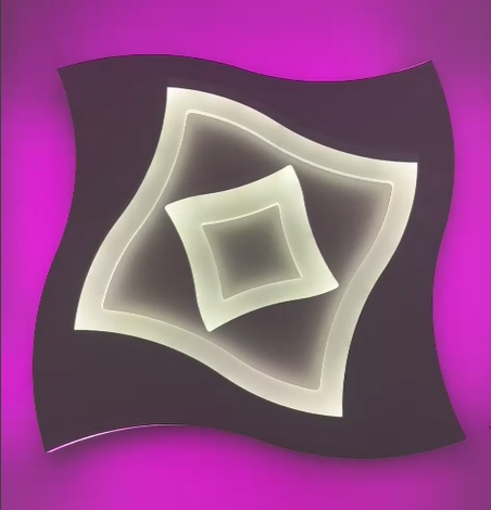 Plafoniera LED geometric ondulata cu iluminare ambientala RGB roz-mov intensa pe contur