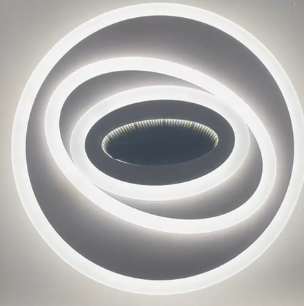 Plafoniera LED 3D cu inele spiralate si oglinda de sticla, 64W, lumina reglabila rece/calda/neutra, montaj tavan