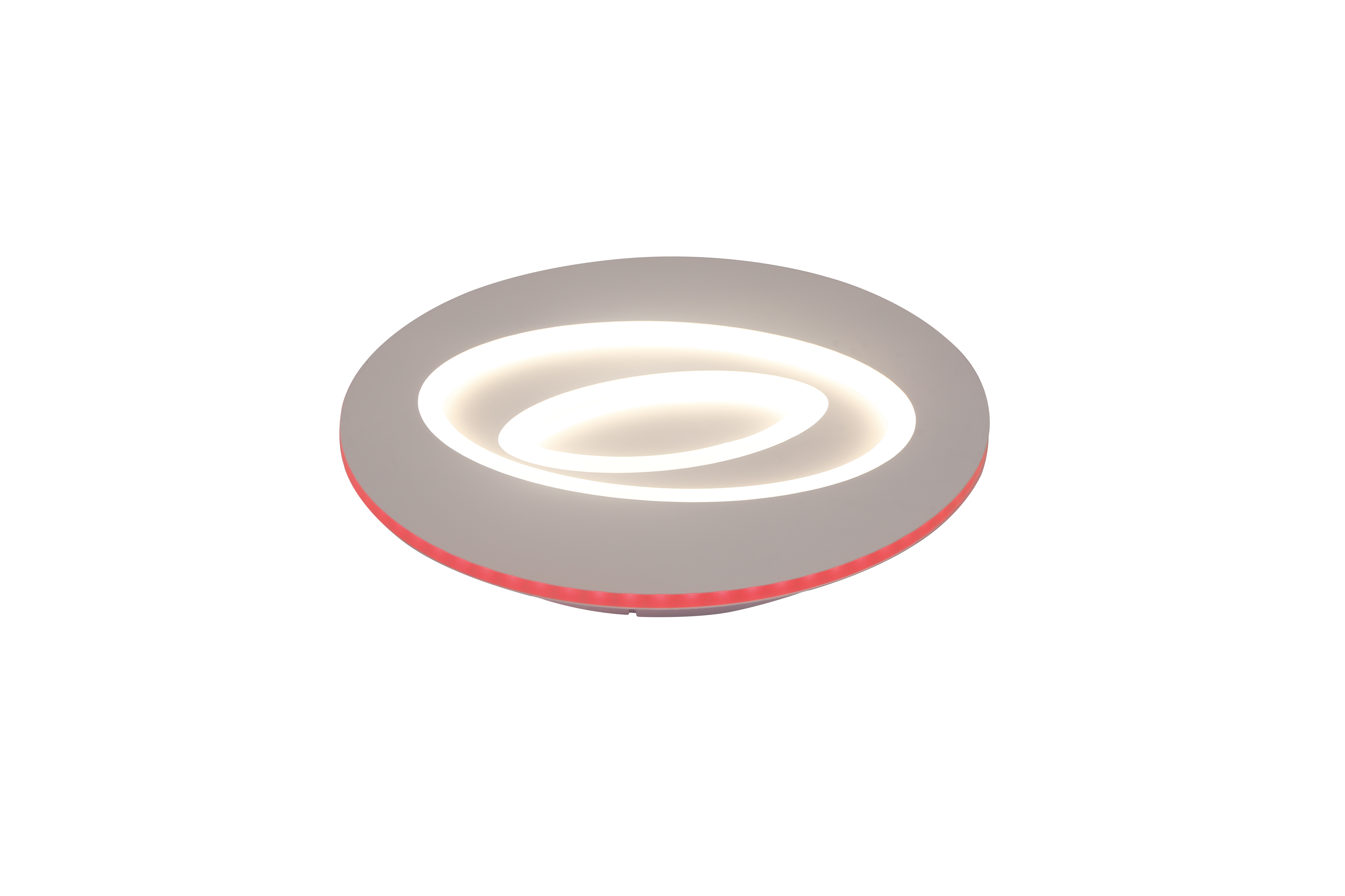 Plafoniera LED rotunda cu lumina alba neutra si banda colorata la baza, profil 60mm, fond alb
