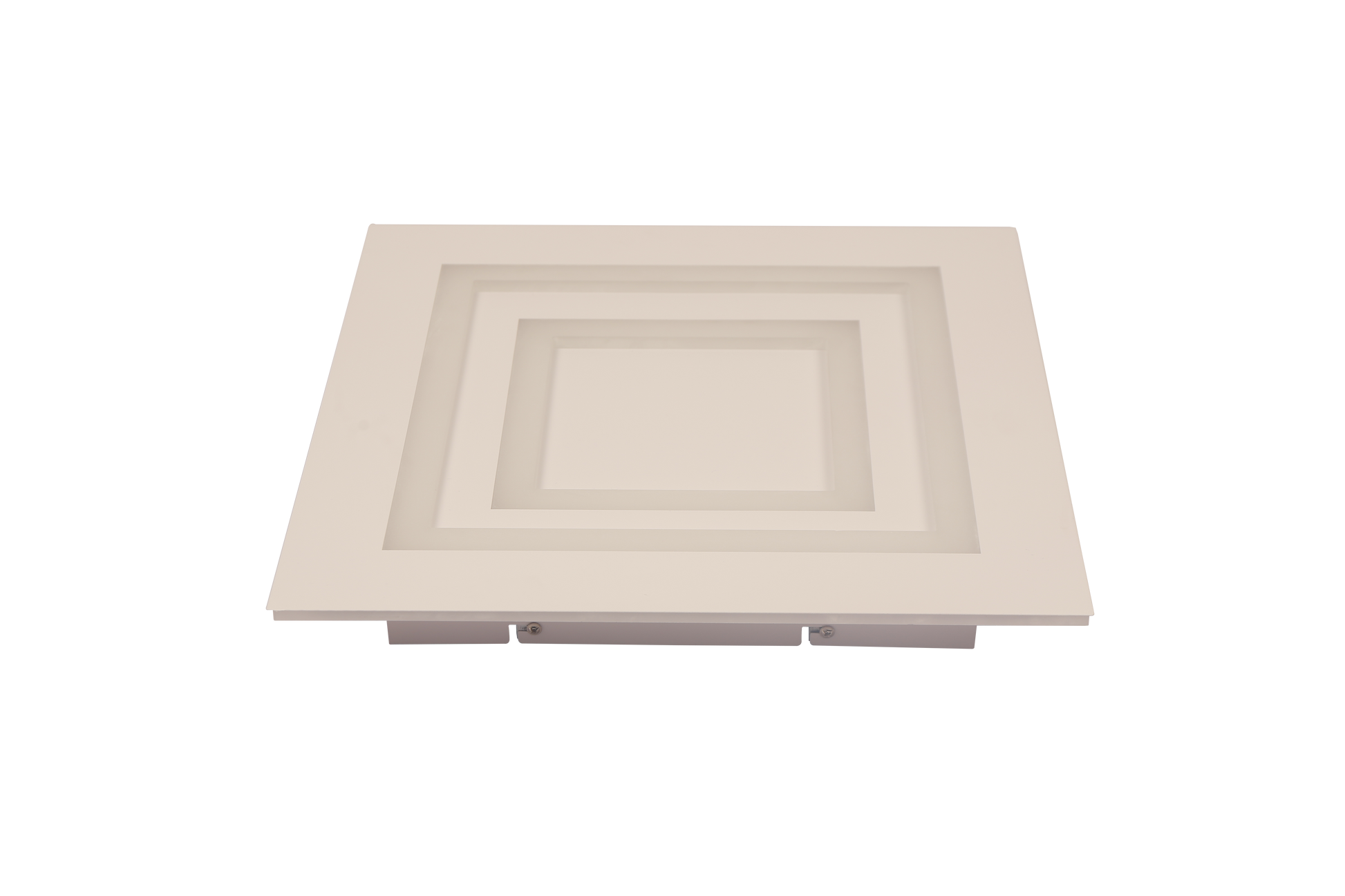 Corp de iluminat LED patrat stins, vedere izometrica pe fundal alb, design geometric in trepte