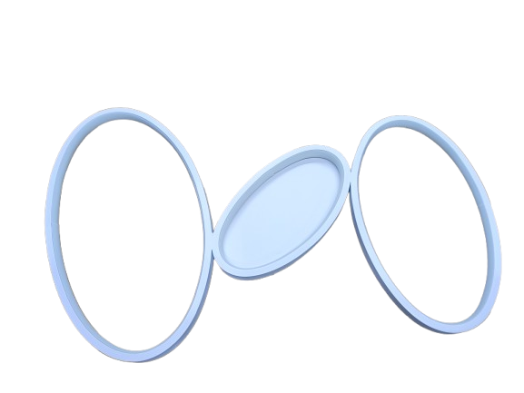 Plafoniera LED triplu oval, design articulat cu profil subtire, vedere frontala 3D