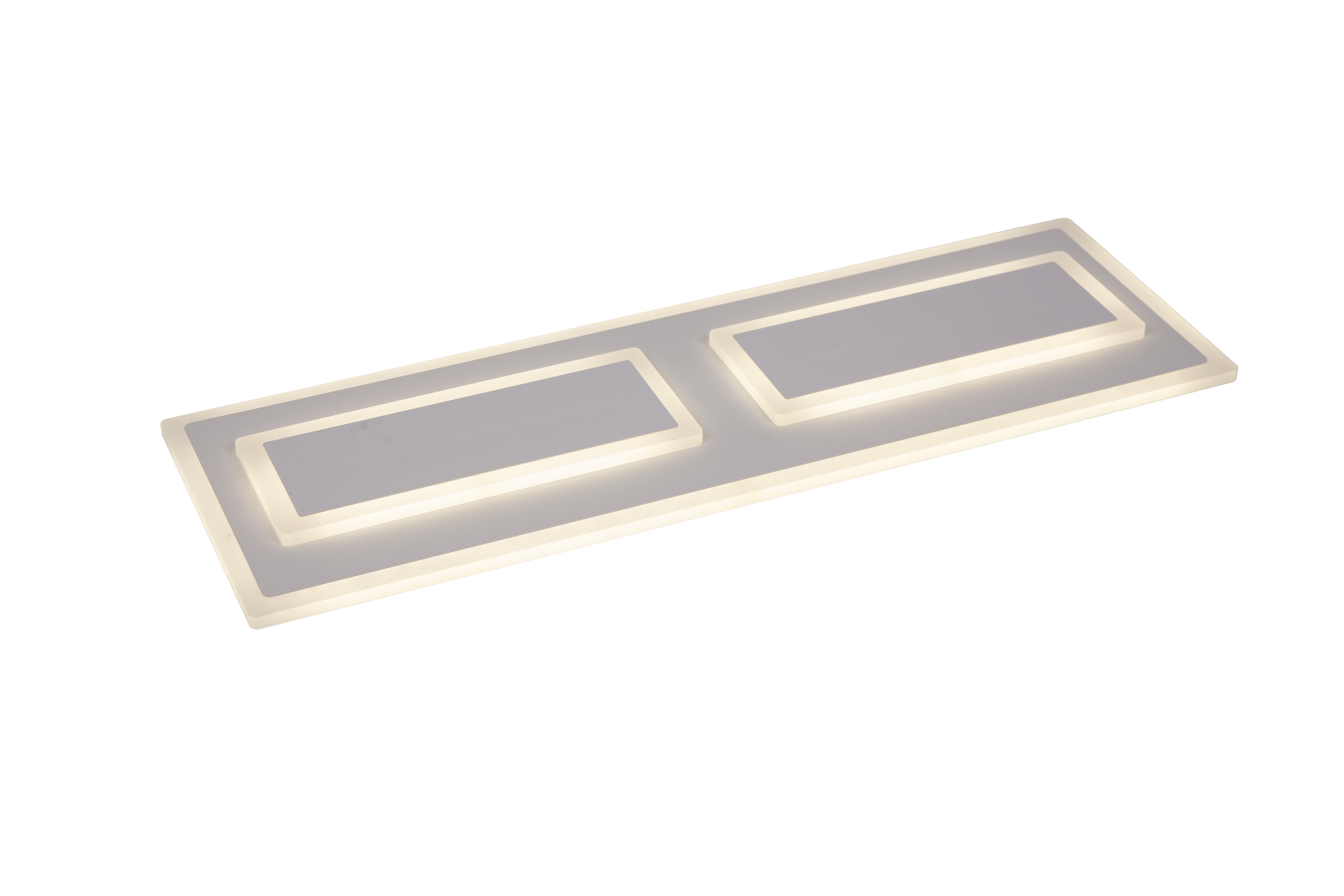 Plafoniera LED rectangulara ultraplata, profil acril mat, vedere din unghi lateral pe fond alb