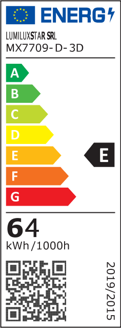 Eticheta energetica clasa E, consum 64 kWh/1000h, plafoniera LED 3D reglabila