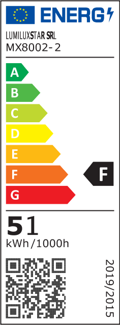 Eticheta energetica clasa F, consum 51 kWh/1000h, pentru plafoniera LED 51W