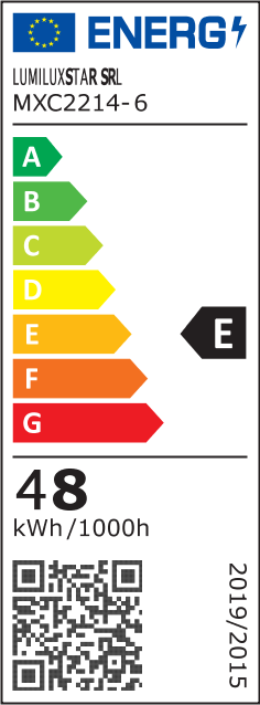 Eticheta energetica clasa E, consum 48 kWh/1000h, plafoniera LED 48W conform EU 2019/2015
