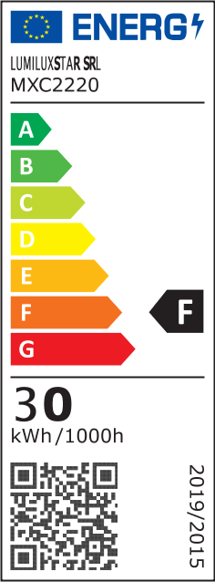 Eticheta energetica clasa F, 30 kWh/1000h, plafoniera LED 30W