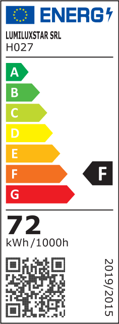 Eticheta energetica clasa F, consum 72 kWh/1000h, plafoniera LED tavan