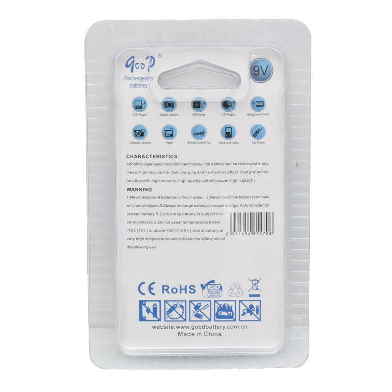 Ni-Mh Battery, F22 Type, 9V, 300mAh