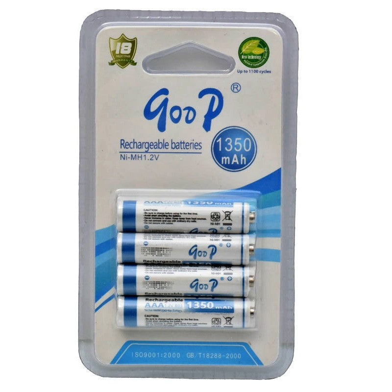 Set of 4 GooD R3 AAA Rechargeable Batteries, 1350mAh, Ni-Mh