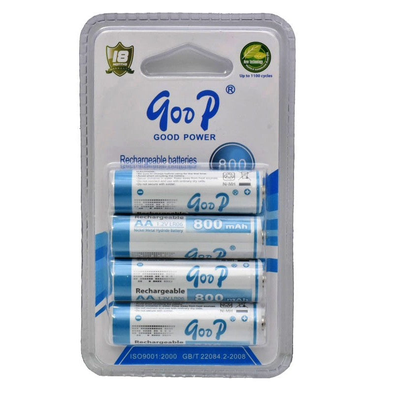 Set of 4 GooD R6 AA Rechargeable Batteries, 800mAh, Ni-Mh