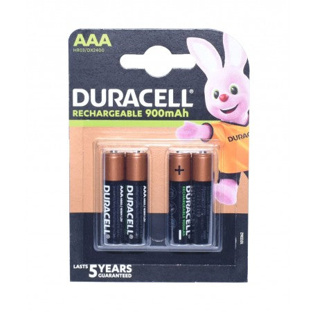Set of 4 Duracell Rechargeable Batteries, R3 AAA, 900mAh, Ni-MH