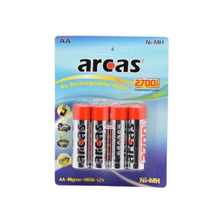 Set of 4 R6 AA Arcas 2700mAh Ni-MH Rechargeable Batteries