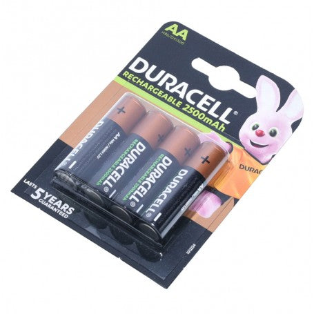 Set of 4 Duracell R6 AA Rechargeable Batteries, 2500mAh, Ni-MH
