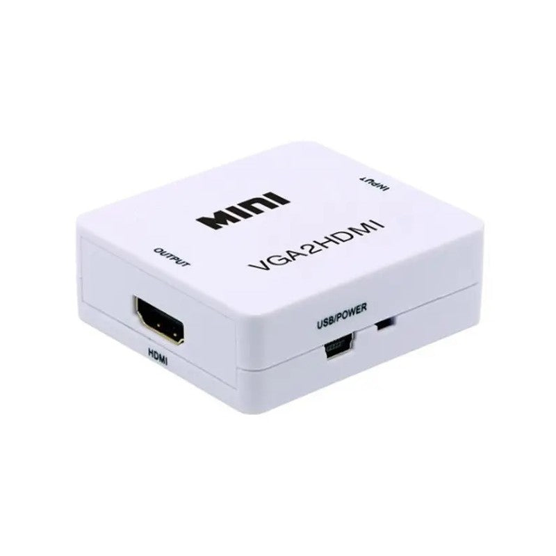 Mini Converter Adapter VGA to HDMI, Full HD, 1080p Video and Stereo Audio, White
