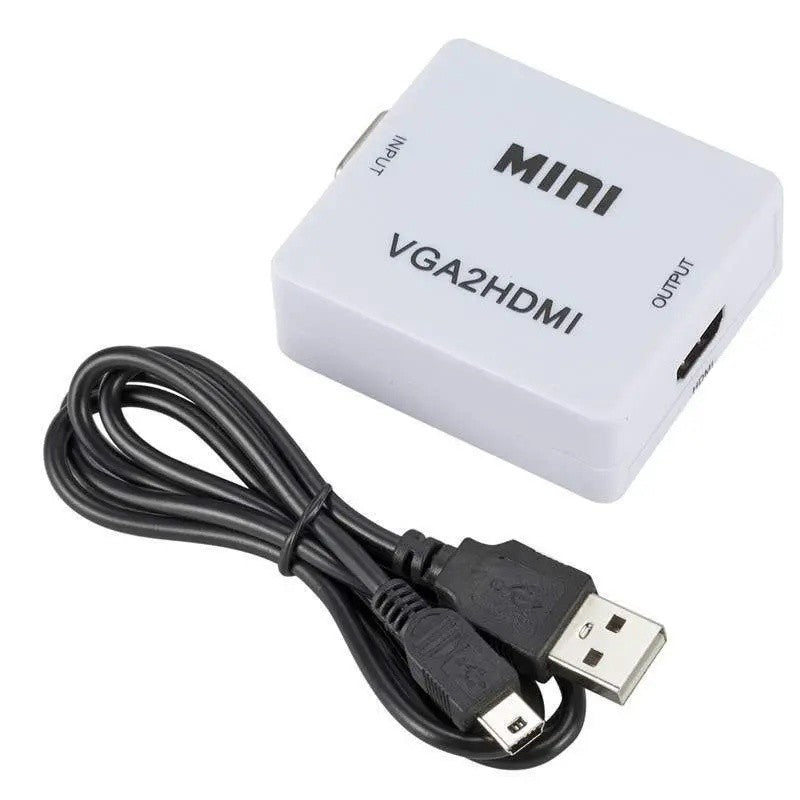Mini Converter Adapter VGA to HDMI, Full HD, 1080p Video and Stereo Audio, White