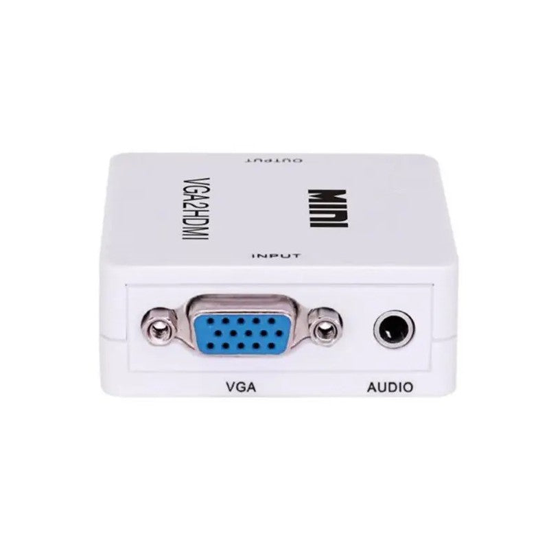 Mini Converter Adapter VGA to HDMI, Full HD, 1080p Video and Stereo Audio, White