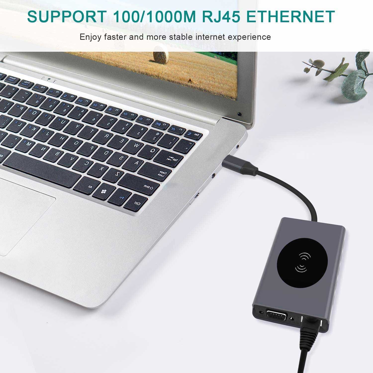 13-in-1 Multifunctional Hub Adapter ElectroAZ, 15W Wireless Charging, PD USB-C Port, 4K HDMI, 1080P VGA, 5 x USB 3.0, RJ45 LAN, 3.5mm Audio Jack
