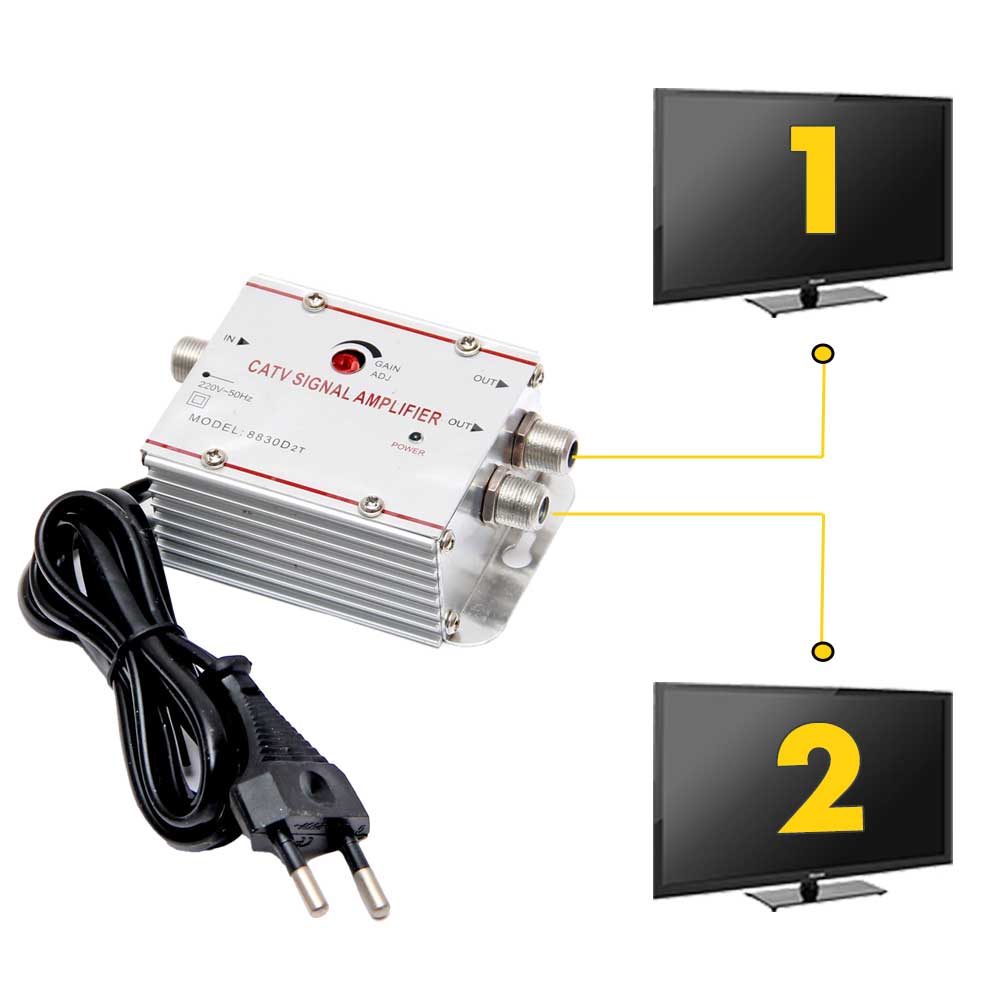 TV signal amplifier with 2 outputs 20 dB