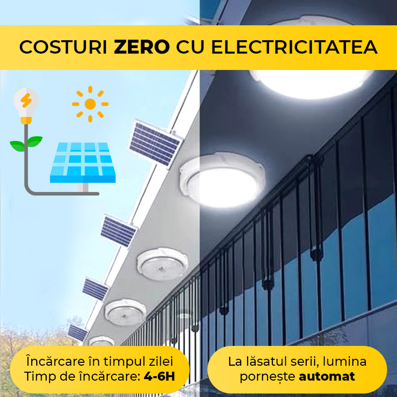 100W LED Fixture with Solar Panel, Indoor/Outdoor, Round Ceiling Light, Cool/Warm Light, ClassLights
