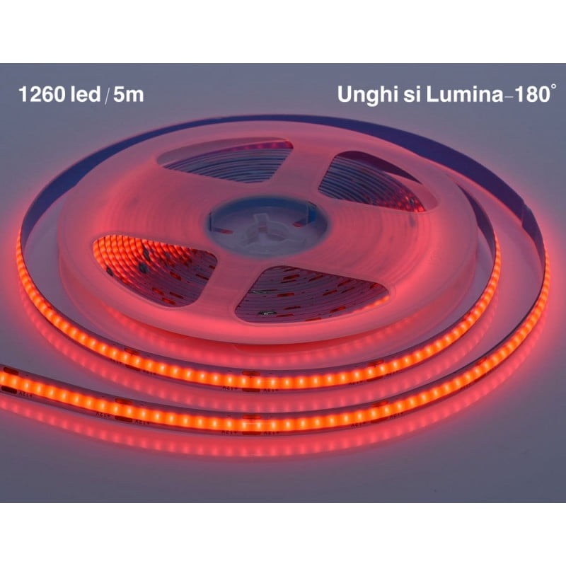 COB LED Red Strip - Flexible - 252 LEDs/m - 12W/m - 5m Roll