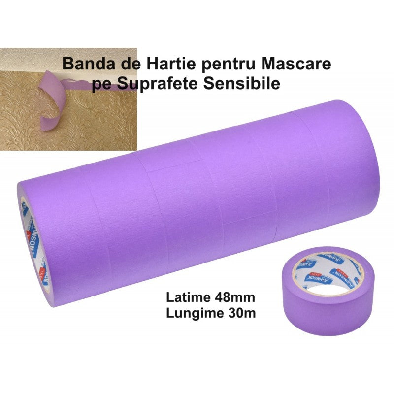 Set of 6 x Masking Tape Rolls, 48mm Width, 30m Length per roll, Purple
