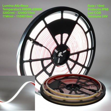 LED Strip 320 COB - 24V - 11mm Cool White 6500K, IP68 Submersible - Roll/10m
