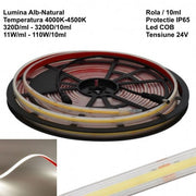 LED Strip 320 Cob - 24V - 10mm Neutral White 4500K, IP65 Outdoor - Roll/10m
