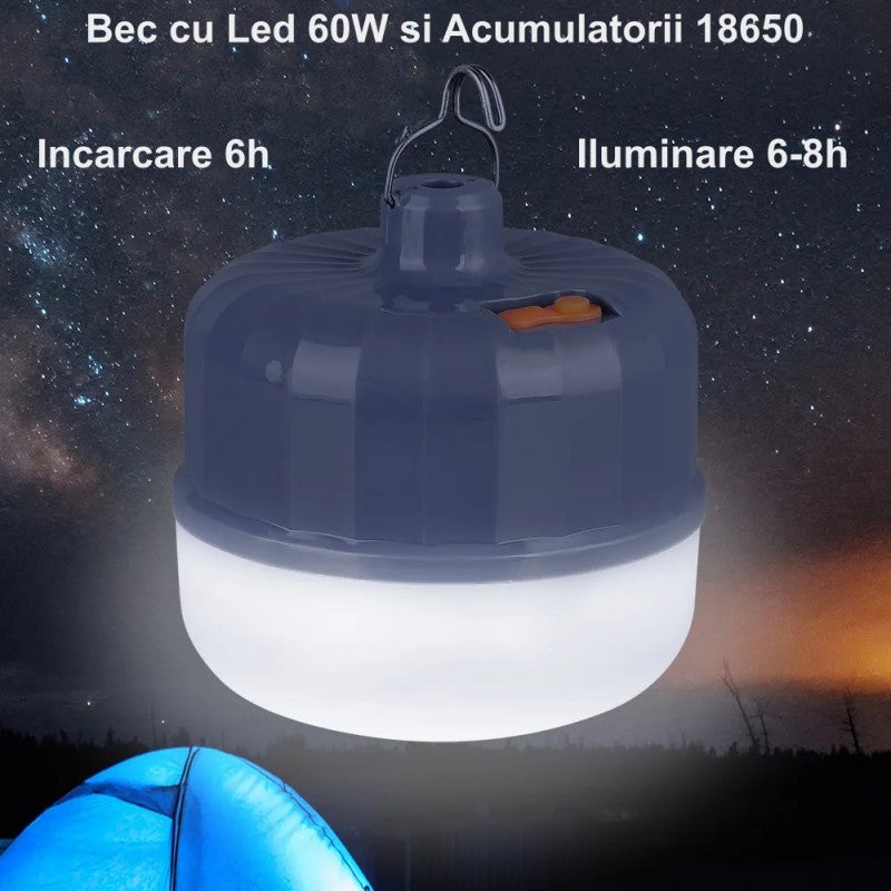 60W LED Bulb with Rechargeable Battery for Camping