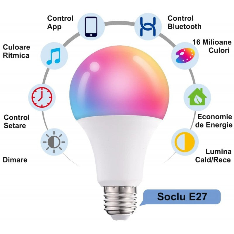 RGBW-CCT Smart E27 Bulb with Bluetooth - Wi-Fi and App