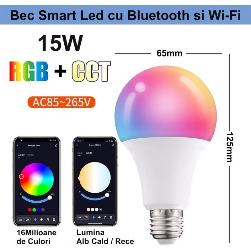 RGBW-CCT Smart E27 Bulb with Bluetooth - Wi-Fi and App