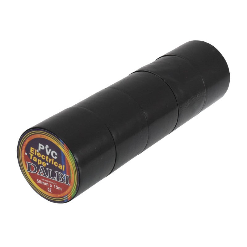 Set of 5x Electrical Tape, Wide, 50mm, PVC, Length 15m, Black