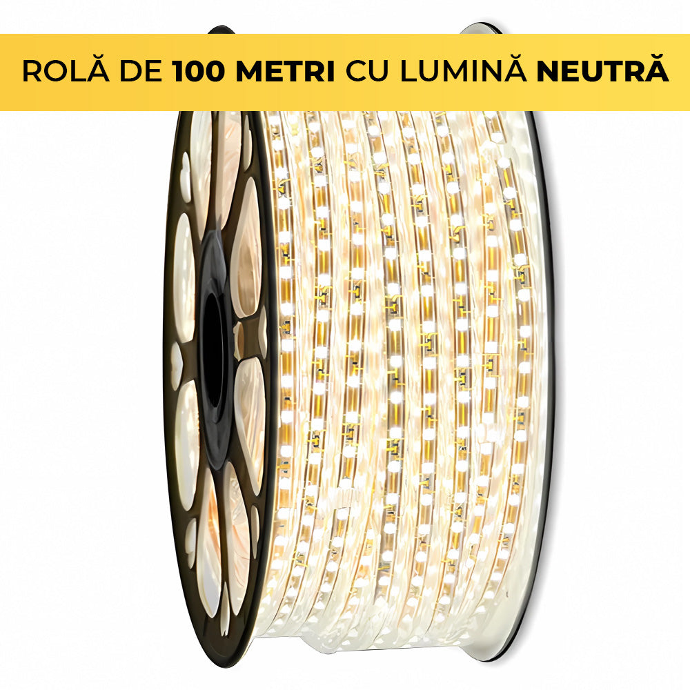 LED Strip 220V, 4000K, Neutral White Light, 120LED/m, IP65, 100 Meter Roll, ClassLights