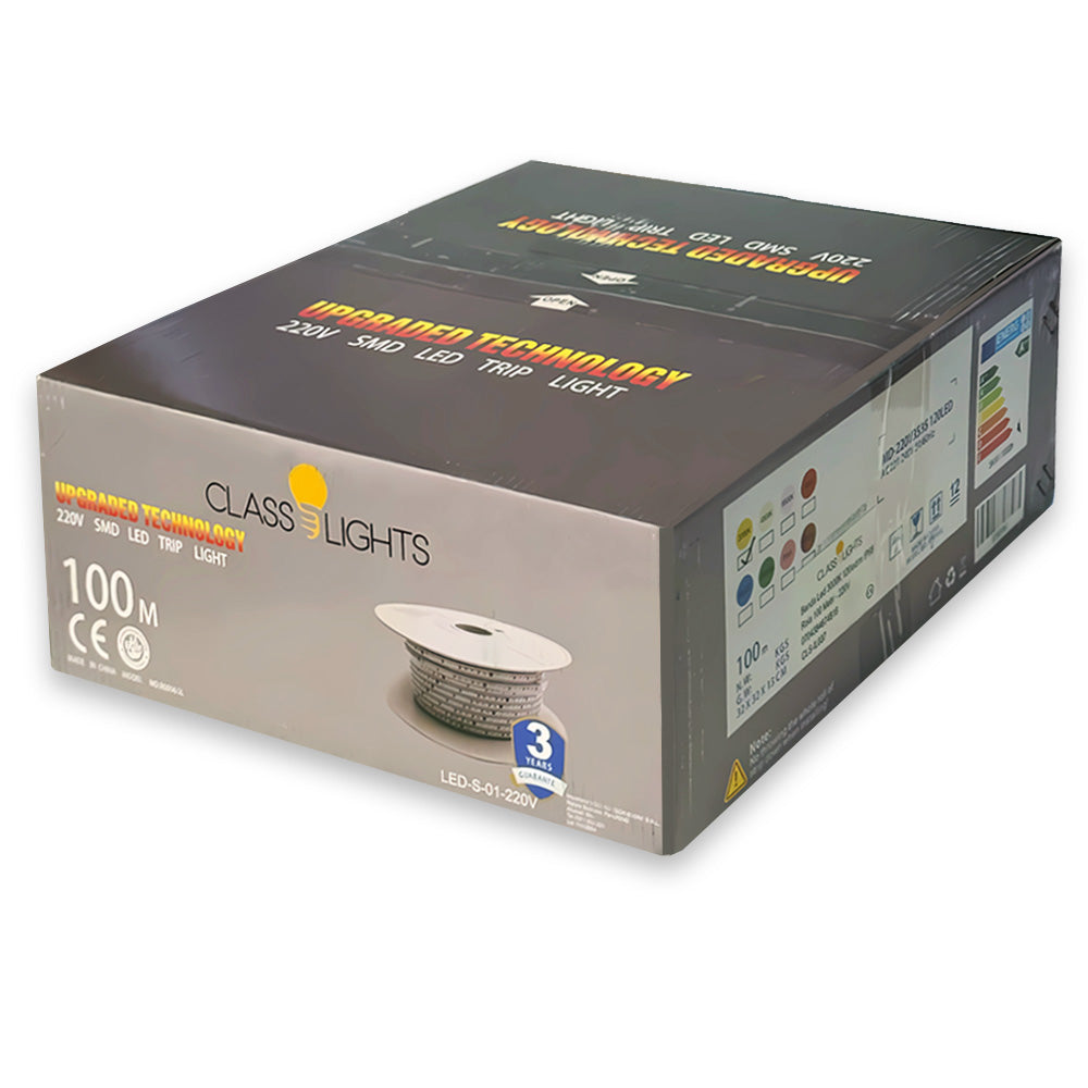 LED Strip 220V, 4000K, Neutral White Light, 120LED/m, IP65, 100 Meter Roll, ClassLights
