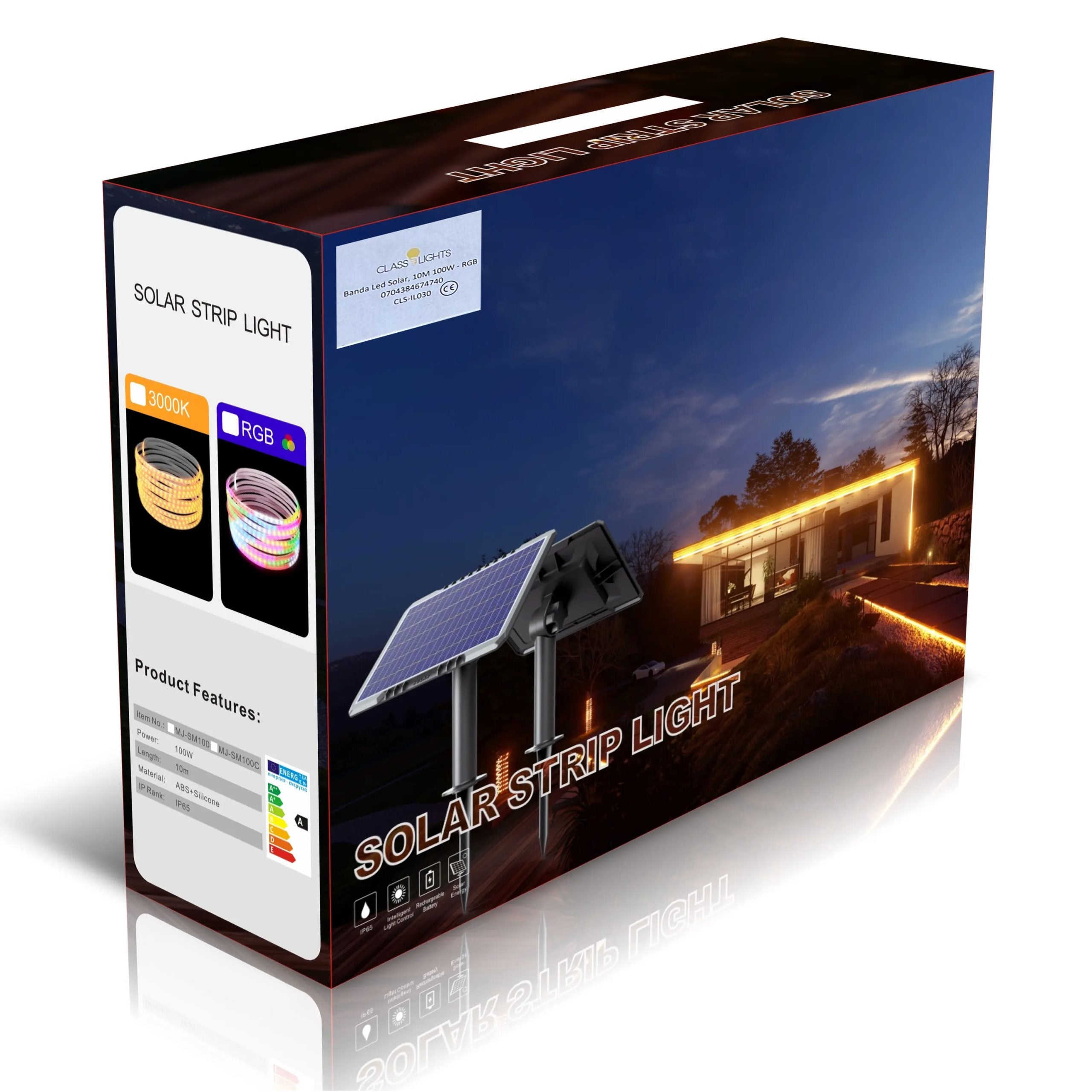 Multicolor LED Strip Kit, RGB, 10 Meters, Monocrystalline Solar Panel, 100W, IP65, ClassLights