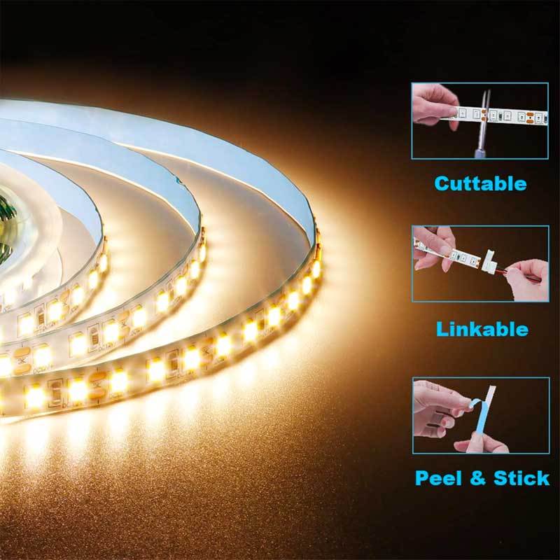 SMD5050 LED Strip - 120 LED/m, Warm White Lighting, Outdoor IP65 - 5 Meter Roll, ElectroAZ