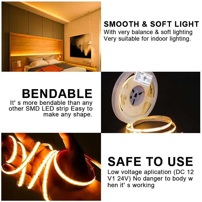 LED COB Strip, 528LED/m, Warm White Light, Indoor IP20, 5-meter Roll, ElectroAZ