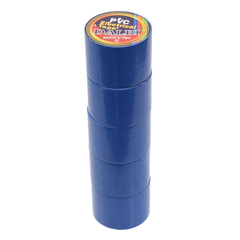 Set of 5 Insulating Tapes, Wide, 50mm, PVC, Length 15m, Blue