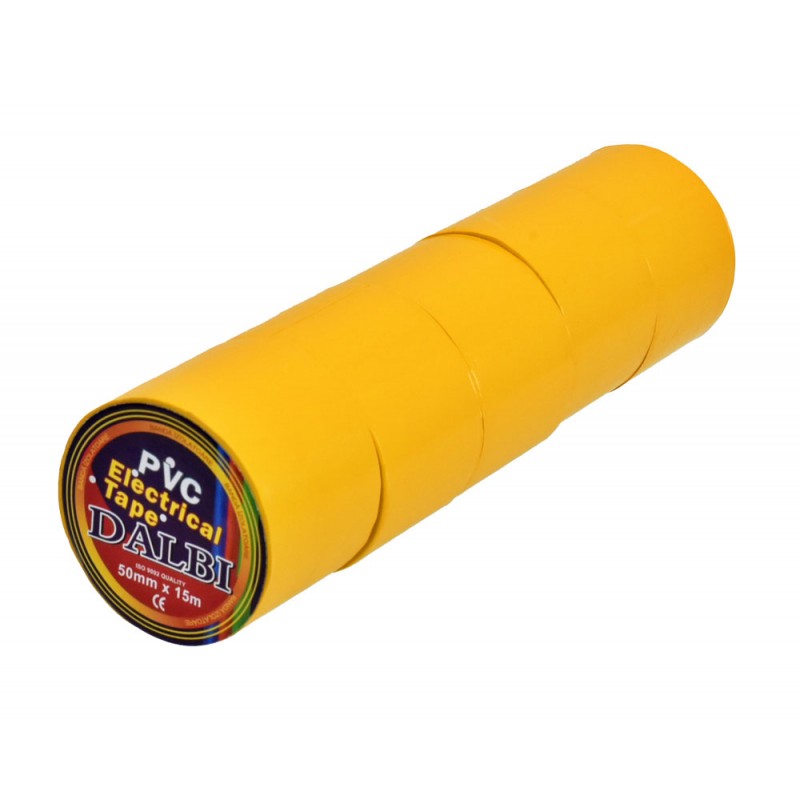 Set of 5 Insulating Tapes, Wide, 50mm, PVC, Length 15m, Yellow