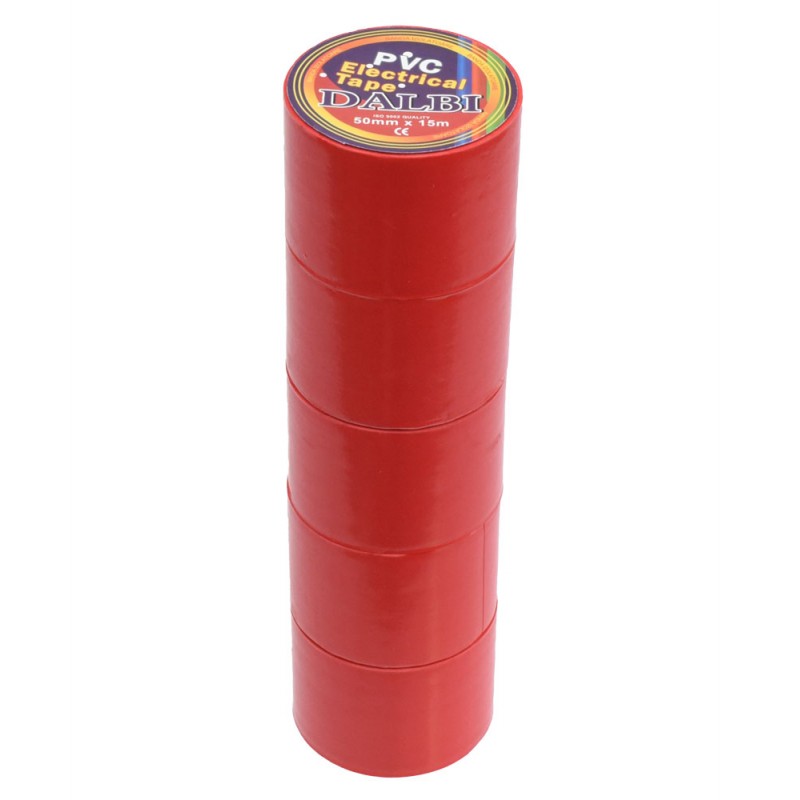 Set 5x Electrical Tape, Wide, 50mm, PVC, Length 15m, Red